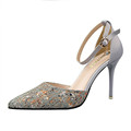 New Pointed Toe Floral Network Sexy Shoes Woman High Heels 2016 Ankle Strap Women Pumps Buckle