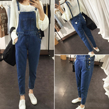 The new loose thin fashion wear cowboy pants female student all-match SUSPENDERS PANTS pants.