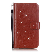 Crystal Diamond Luxury Wallet Case for iPhone 5C 4.0″ Butterfly Plant PU Leather Flip Phone Cover Vintage Case Lanyard
