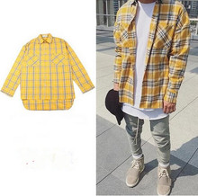 high street fog extened fancy mens dress shirts hawaiian shirt justin bieber men clothes 2016 tartan clothing yellow plaid