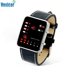 Vosicar 2016 Hot Sale Women Mens Watch Digital Red LED Sport Wrist Watch Binary Wristwatch PU Leather