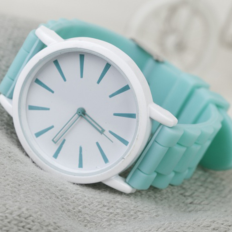 Geneva thin ice cream candy color silicone band Simple hollow pointer quartz watch lover s women