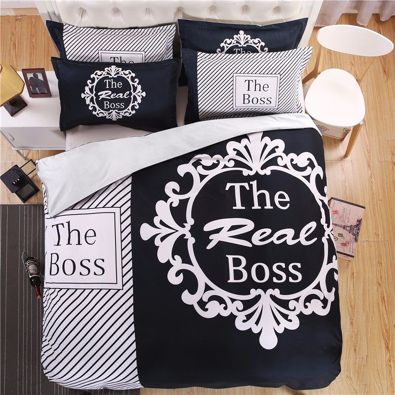 Modern Black And White Real Boss Bedding Set Duvet Cover Bed Sheet