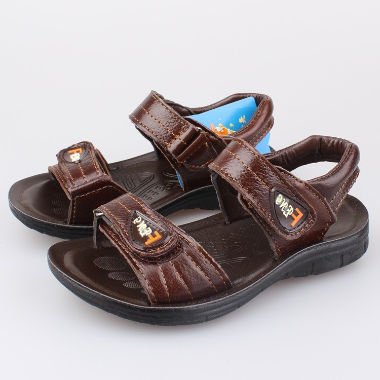 J.G Chen Summer Boys Sandals Genuine Leather Boys Beach Shoes Children Shoes Velcro Simple Kids Shoes EU 26-30 Big Sale 2 Colors