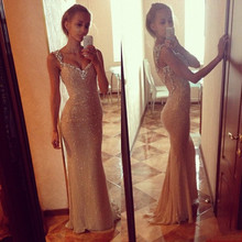 vestido de festa, Fashion Sequined Patchwork Strap Elegant Cocktail Mermaid Dress Women Sexy V-neck Backless Long Party Dresses