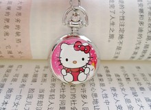 New Hello Kitty Cartoon Children Pocket Watch Fashion delicate Pendants Girl necklace Pocket Watch Quartz necklace