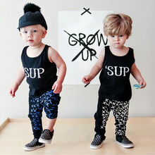 High Quality Summer Newborn Baby Cloths Letter Printed O-Neck Sleeveless Top Harem Pant Kids Boys Clothing Set Children Suits