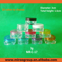 FreeShipping 100+2pcs 3g colored small empty plastic cosmetic jars container,sample plastic bottle for cosmetics cream packaging