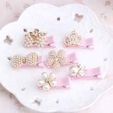 2016 New Baby Hair Clips Crown Pearls Hairpins Children Hair Accessories Flower Wrapped Bow With Pearls Princess Tiara Barrettes