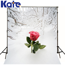 6.5X10Ft Photo Studio Backdrop Camera Fotografica One Red Rose Flower On Snow Floor Front Branches For Wedding Thick Cloth