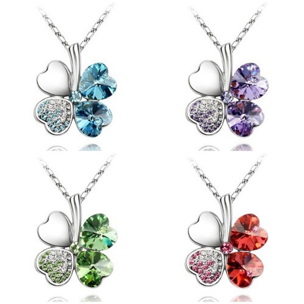 18K Gold And Platinum Plated Clover Austria Crystal Pendants Nickel Free Fashion Necklace Jewelry For Women