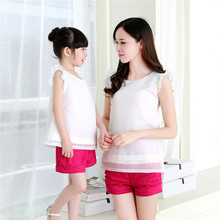 2016 Summer Family Matching Outfits sleeveless Chiffon T-shirt Women Kids Clothing Top Family Look Family fitted Mother Daughter