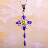 lingmei Wholesale New Lady Amethyst Citrine White Topaz Silver Chain Necklace Pendant Graceful Jewelry Women GIft Free Ship