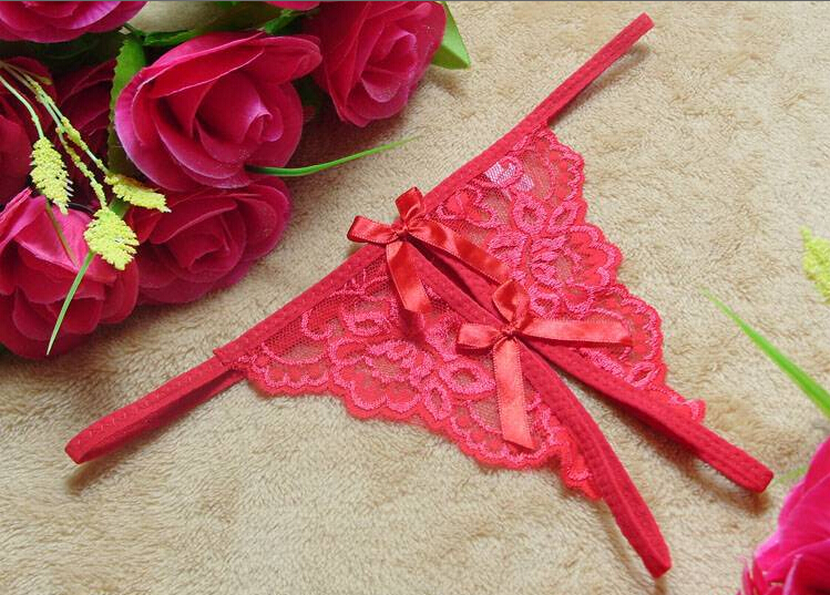 1pc single Bow Ladies Lace Sexy Lingerie Open Crotch Thongs G string V string T Back