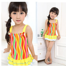 Colorful Wavy Striped Baby Girls Swimwear One Piece Kids Girls Bikini Swimsuit Children Bathing Beachwear Bowknot Swimsuit