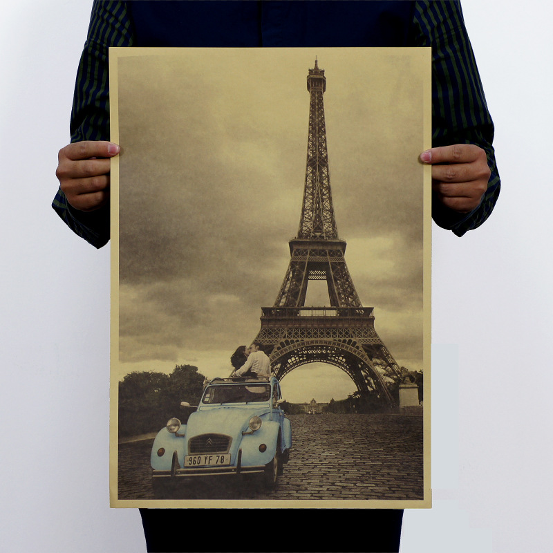 Eiffel Tower Drawing Posters Vintage Poster Kraft Paper Wall Poster Old Poster Decorative Wall Sticker 51x35.5cm