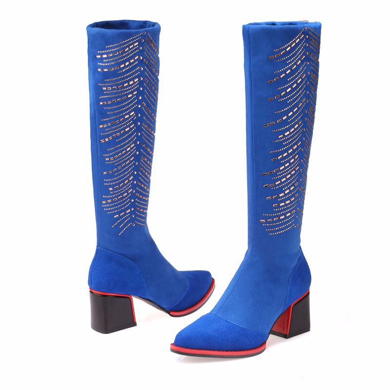 Winter Women Knee High Boots Sexy Ladies Genuine Leather Thick Heels