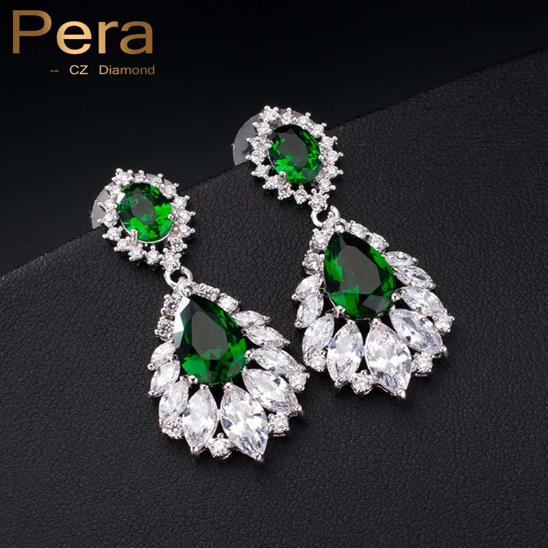 Luxury White Gold Plated Emerald Green Chandelier Cubic Zirconia Luxury White Gold Plated Emerald Green Chandelier Cubic Zirconia Diamond Bridal Wedding Drop Earrings For Women E001 1st Ping Com