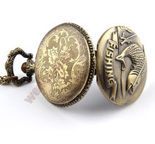 Bronze Fishing Angling Quartz Antique Pocket Watch for Men and Women P108