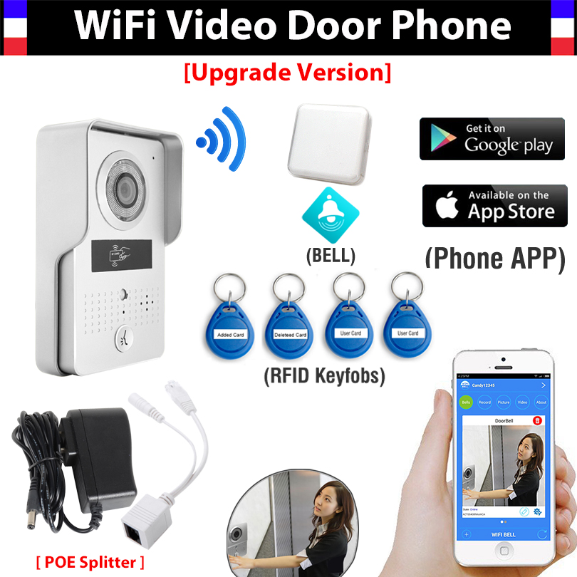 [Upgrade Version] Wireless Wifi IP Doorbell Camera + Indoor Bell+ RFID Keyfobs Video Door Phone Intercom Waterproof