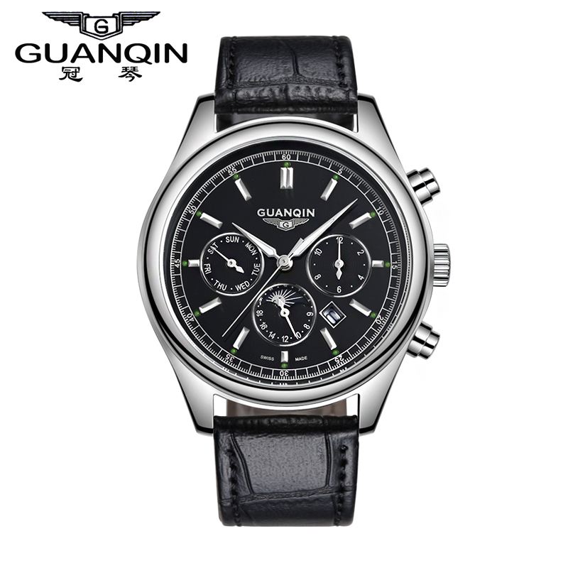 Free Shipping Watches Men Top Brand Luxury GUANQIN New Fashion Quartz Waterproof Leather Strap Mens Watches