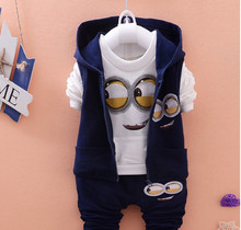 Girls Boys Minion Suits Infant/Newborn Clothes Sets Kids Vest+T Shirt+Pants 3 Pcs Sets Children Suits