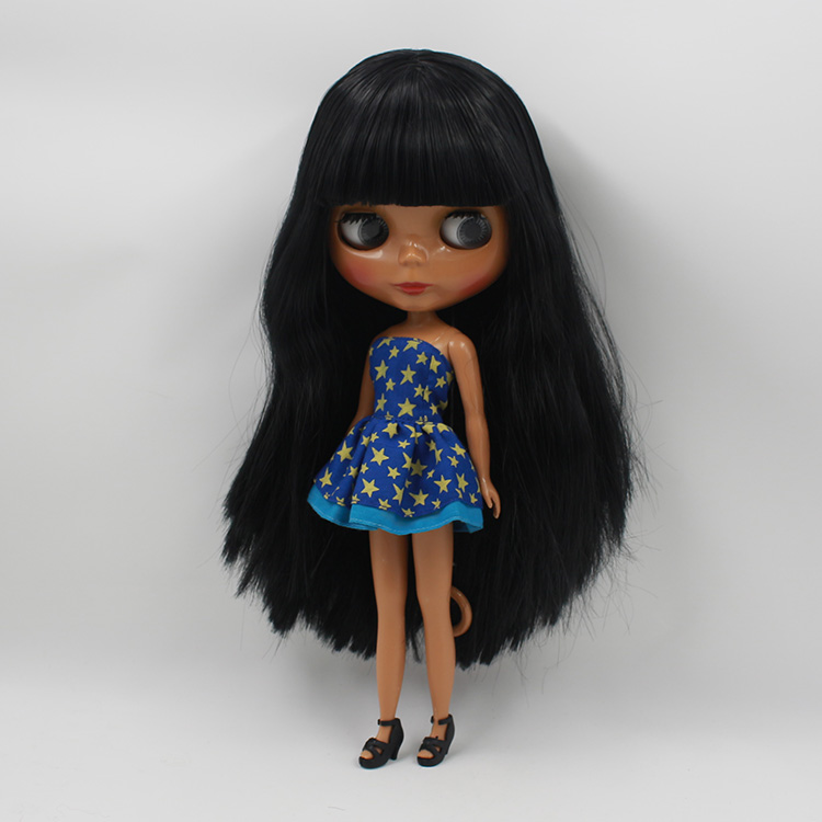 12 Fashion Dolls Mini Black Blyth Nude doll Black Long Hair With Bangs DIY Makeup Doll Girls Gifts