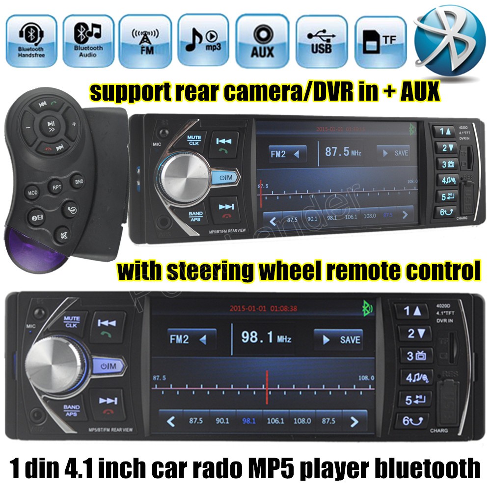New 4.1'' inch car radio Support rear camera USB TF AUX in radio with steering wheel remote control 1 din car audio stereo MP5