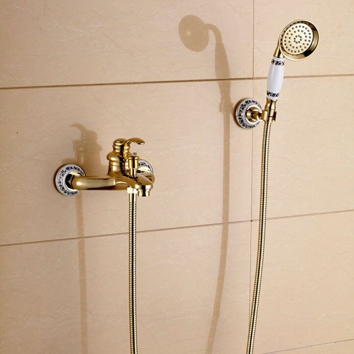 Wall Mount Bathroom Handshower Faucet Single Handle Bath Shower Mixer Taps Golden Color