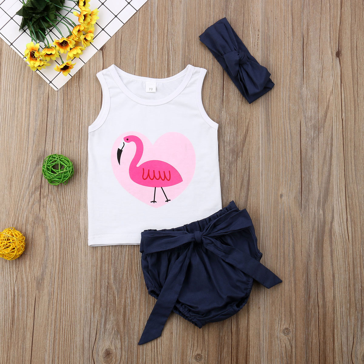 Cute Carton Pink Flamingo Hawaiian Newborn Infant Baby Summer Sleeveless Bodysuit Romper Jumpsuits Playsuit