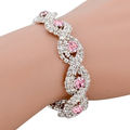 Splendid Wedding Cocktail Party Rhinestone Golden Silver twine Cuff Women s Chain Bangle 52OT