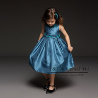 2015 Spring And Winer Girl Dress Jewelry Blue Party Dresses Grace Chiffon Polyester Princess Dress Children Clothing GD40918-6