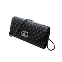 Hot Selling Plaid Faux Leather Link Chain Lock Small Women Clutch Shoulder Crossbody Messenger Bags