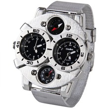Envío gratis reloj deportivo militar Oulm 1166 marca de múltiples funciones reloj de hombre con doble Movt del Dial genuino banda de acero inoxidable