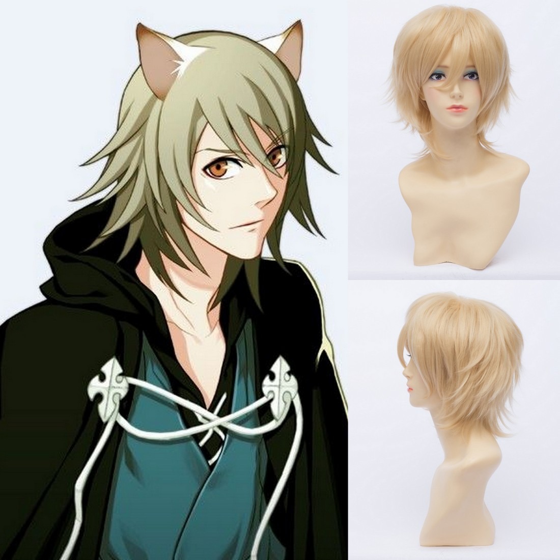 Watanuki Banri <b>Lamento</b> Konoe Short Straight Blond Cosplay Anime Costume Wig...