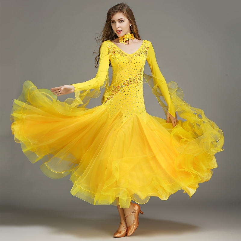 Women Standard Ballroom Dresses Long Sleeve Lycra Stretchy Dancing