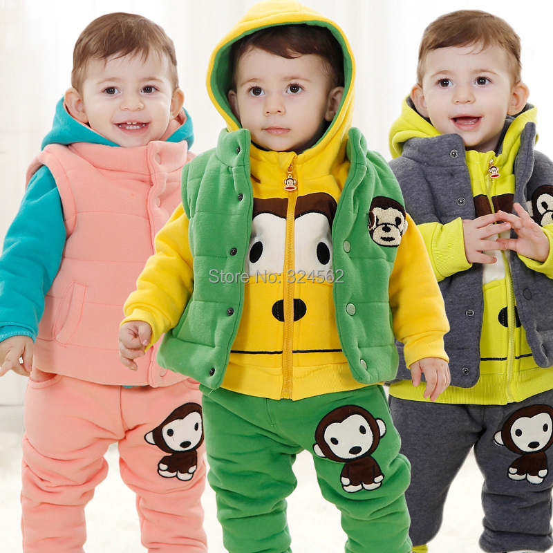 3pcs Suit! 2015 Children's Clothing Boys Winter Child Sweatshirt Set Baby Thickening Wadded Jacket Baby Thermal Long-sleeve Set