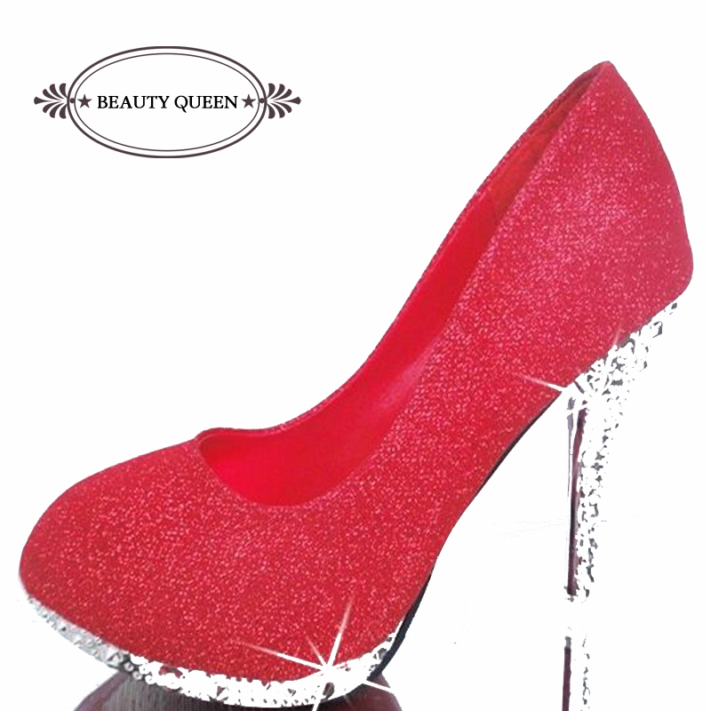 2015 Glitter Wedding Shoes Bridal Evening Party Crystal Red Bottom High Heels Women Shoes Sexy Women