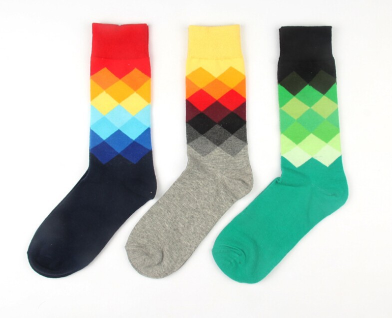 2021 =High Quality Brand Happy Socks British Style Plaid Socks Gradient