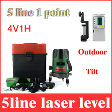 Inclinable laser level verde 5 línea 1 punto giratorio 360 degree 4V1H lazer autonivelante cruz líneas + outdoor FD-6 fondos detector LL40