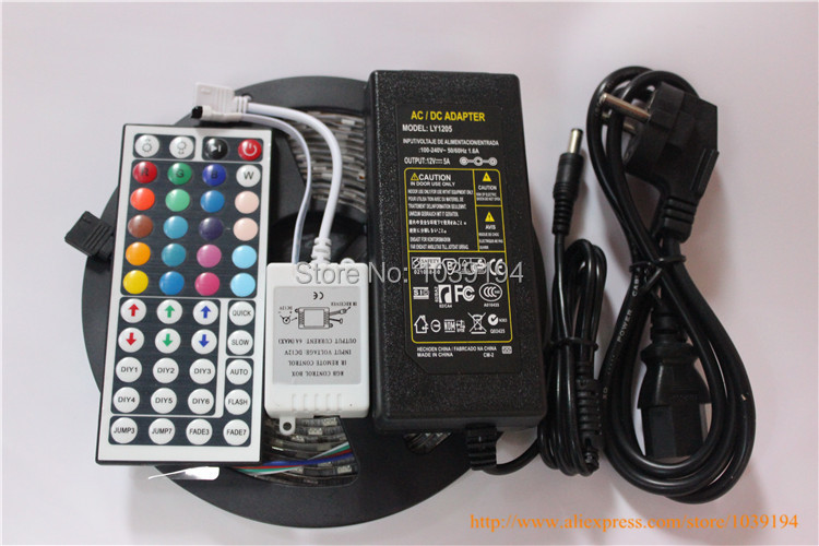 Ip65 waterproof led strip light 5050 smd 300led 5M RGB led rope 44key IR remote controller