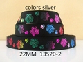50Y13520 free shipping 7 8 colors silver footprints polyester printed Grosgrain ribbon headwear gift wrapping sewing