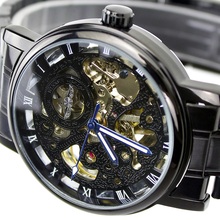 Classic WINNER 2016 Luxury Automatic Mechanical Watches Men Black Case Montre Homme Brand Relogio Male Skeleton Mechanical Watch