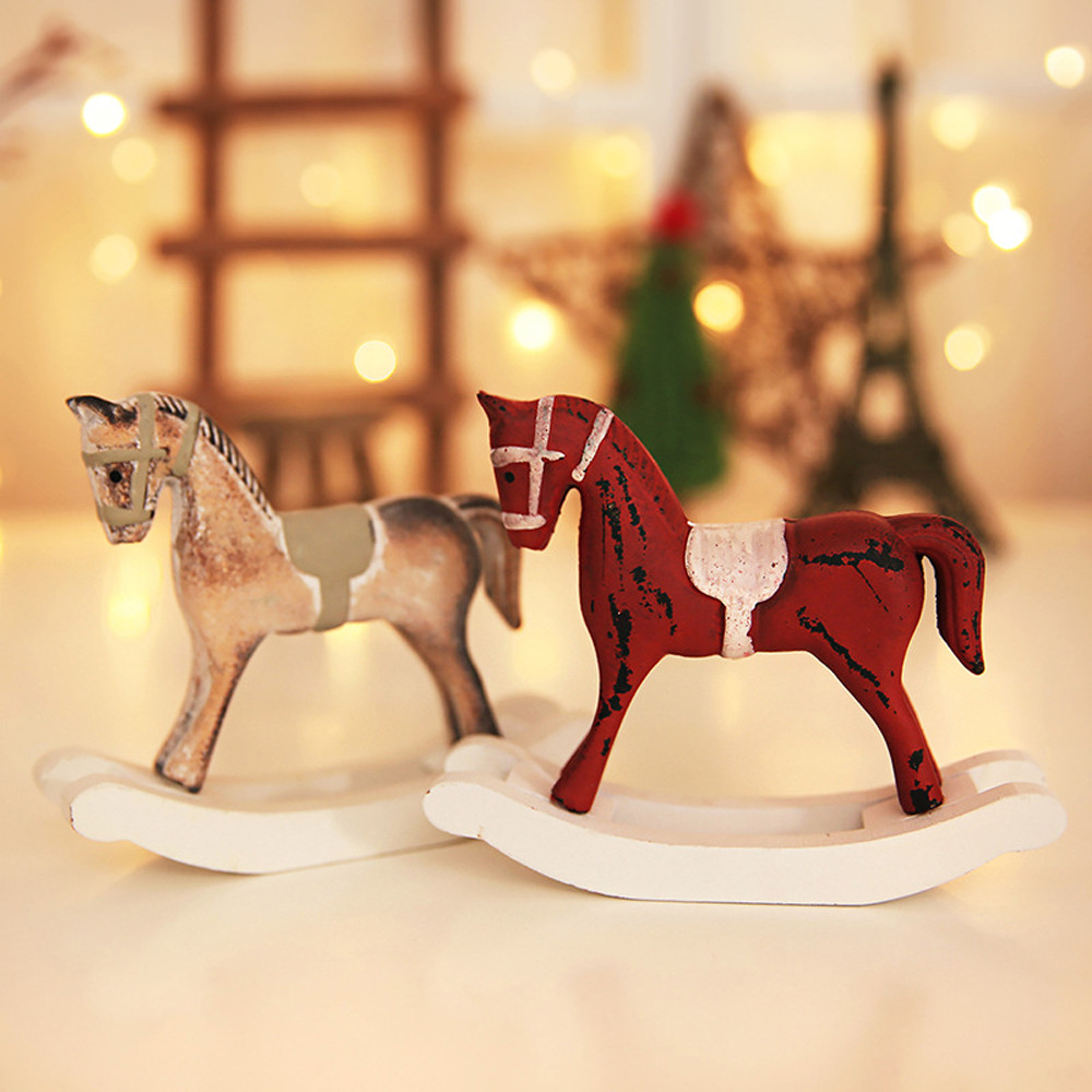 Large Traditional christmas decorations Wooden Rocking Horse Ornament Xmas Decoration christmas