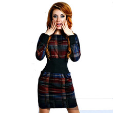 New Fashion Women Long Sleeve Ladies Dresses Tartan Patchwork O-Neck Vestidos Tunic Party Pencil Dress