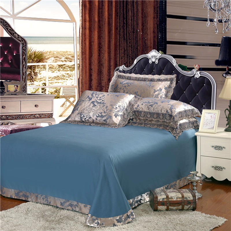 Queen King Size Luxury Jacquard Lace Bedding Set Blue Silver Green