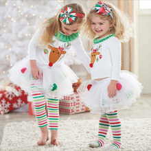 New Girls Boutique Clothing Cotton Children Clothing Christmas Outfits Elk Kids Girl Clothes Sets Tutu Dress Girl Party Dress
