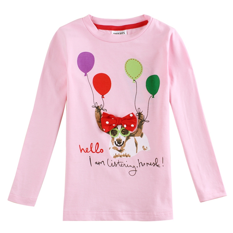 girl t shirt nova kids clothing printed cartoon with bow cotton long sleeve casual t-shirt novelty shirts in spring/autumn F5739