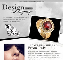 Vintage 18K Gold Plate Big Red Austrian Crystal SWA Element Ring Fashion Exaggerated Ring Ri HQ1015