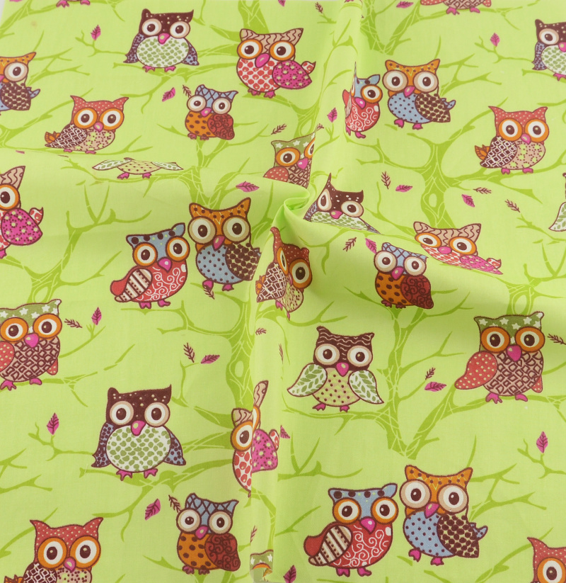 New arrivals 50cmx160cm/piece sewing cloth cartoon owls design green cotton fabric quilting patchwork bedding tecido telas